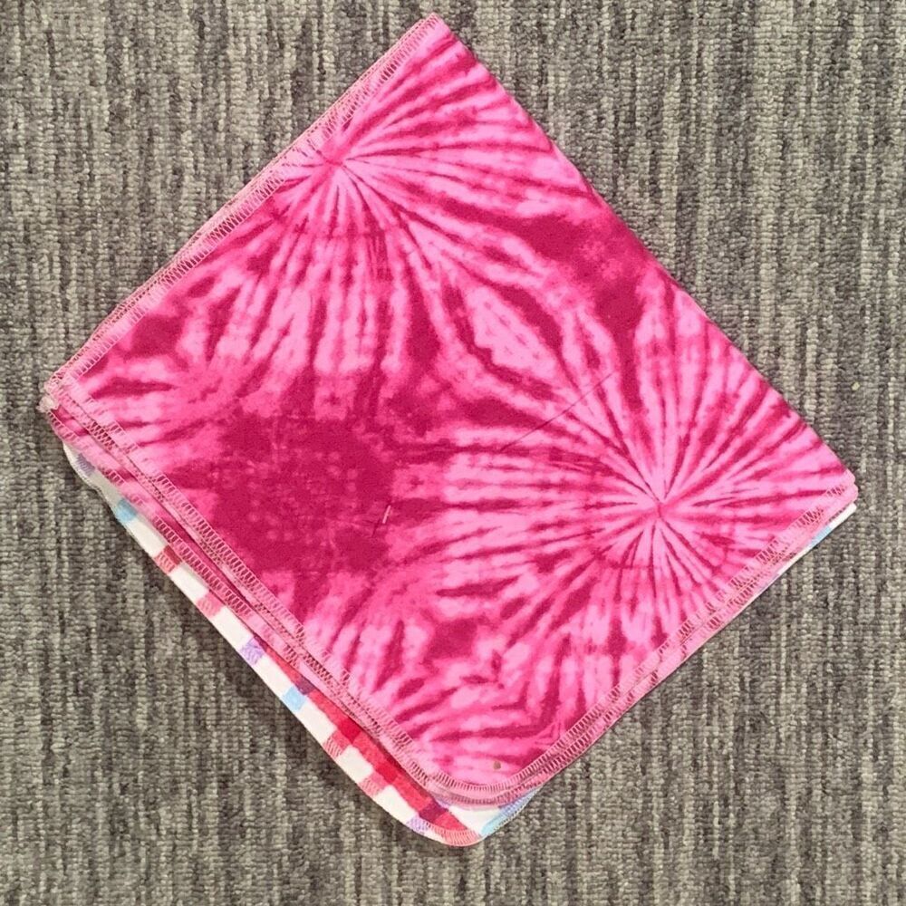 Lot of 4 Handmade Baby Girls Burp Cloths Pink Tie Dye Plaid Cotton Gift New